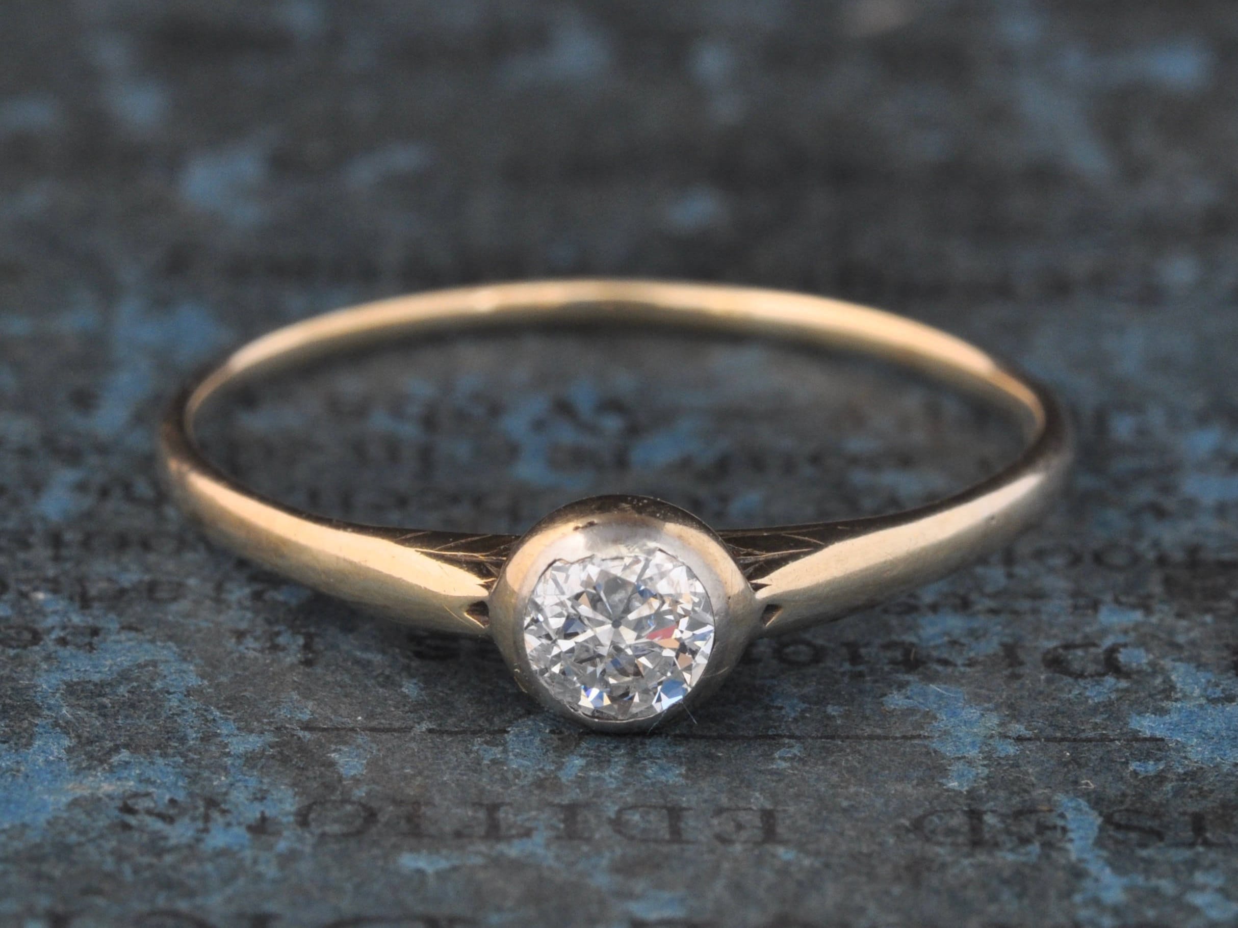 Antique European Cut Diamond Solitaire Engagement Ring 1800s Art
