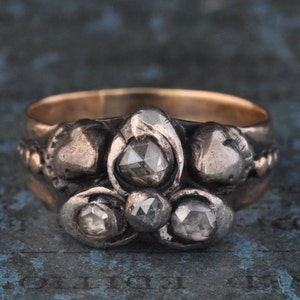 Antique Georgian Rose Cut Diamond Ring 1800s Unique Engagement Victorian Right Hand Glam Boho OOAK Size 5.5 5 1/2 14k Gold Sterling Silver