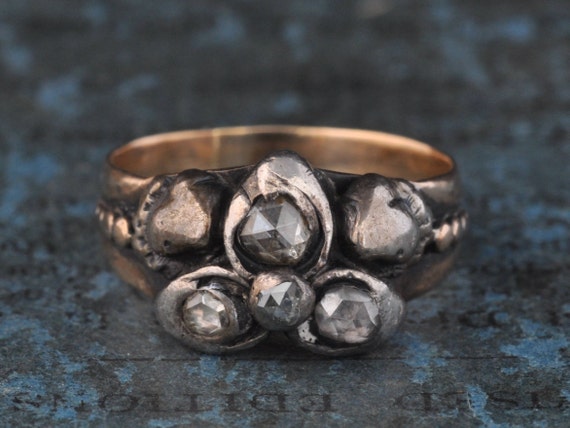 Antique Georgian Rose Cut Diamond Ring 1800s Uniq… - image 1