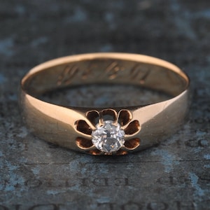 Antique Old Mine Cut Diamond Ring Victorian Engagement Edwardian 1900s 1800s Vintage 14K Gold Unique Wedding Band Boho OOAK Size 7.5 7 1/2