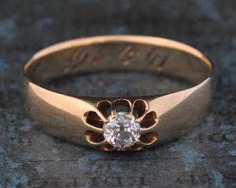Antique Old Mine Cut Diamond Ring Victorian Engagement Edwardian 1900s 1800s Vintage 14K Gold Unique Wedding Band Boho OOAK Size 7.5 7 1/2