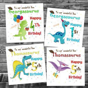 Personalised Dinosaurs Birthday Greetings Card - Any Age or Name , Cute Dino Son , Daughter , Grandson