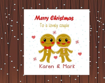 Personalised Gingerbread couple Christmas Xmas Card . Son, Daughter