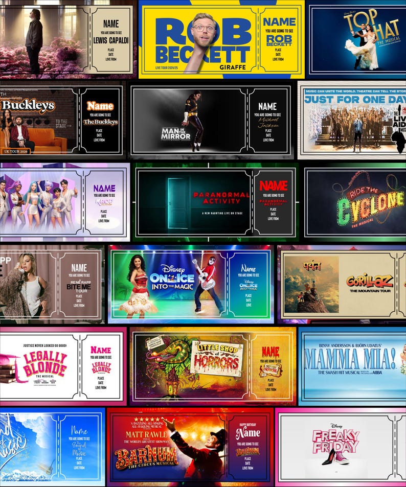 Entrada personalizada de recuerdo, regalo para conciertos de teatro y musicales (sobre incluido) para cumpleaños, Navidad y ocasiones especiales. imagen 2