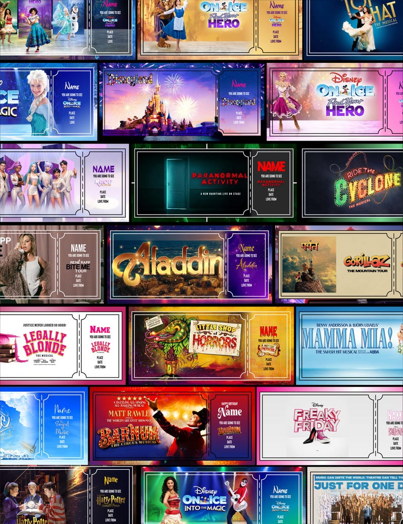Entrada personalizada de recuerdo, regalo para conciertos de teatro y musicales (sobre incluido) para cumpleaños, Navidad y ocasiones especiales. imagen 10