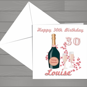 Personalisierte Geburtstagskarte Champagner Handarbeit 21, 30,40,50 ....