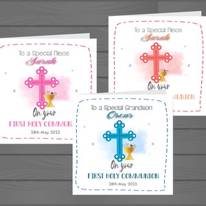 Carte personnalisée de première communion cérémonie religieuse Garçons, filles, croix