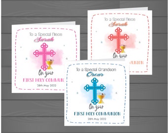 Personalised First Holy Communion Religious Ceremony Card Boys, Girls , Cross