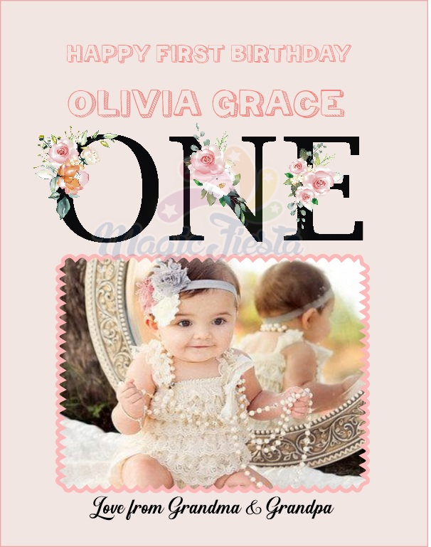 Happy Birthday Personalised Photo Floral 1st Party Poster Banner A4 ...