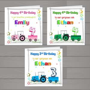 Carte d'anniversaire personnalisée avec tracteur fait main, garçon 1, 2, 3 ... fils, fille, petit-fils de tout âge