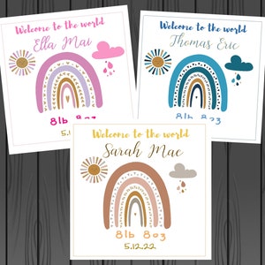 Carte personnalisée NEW BABY CUTE arc-en-ciel, naissance de bébé garçon, fille nouveau-né