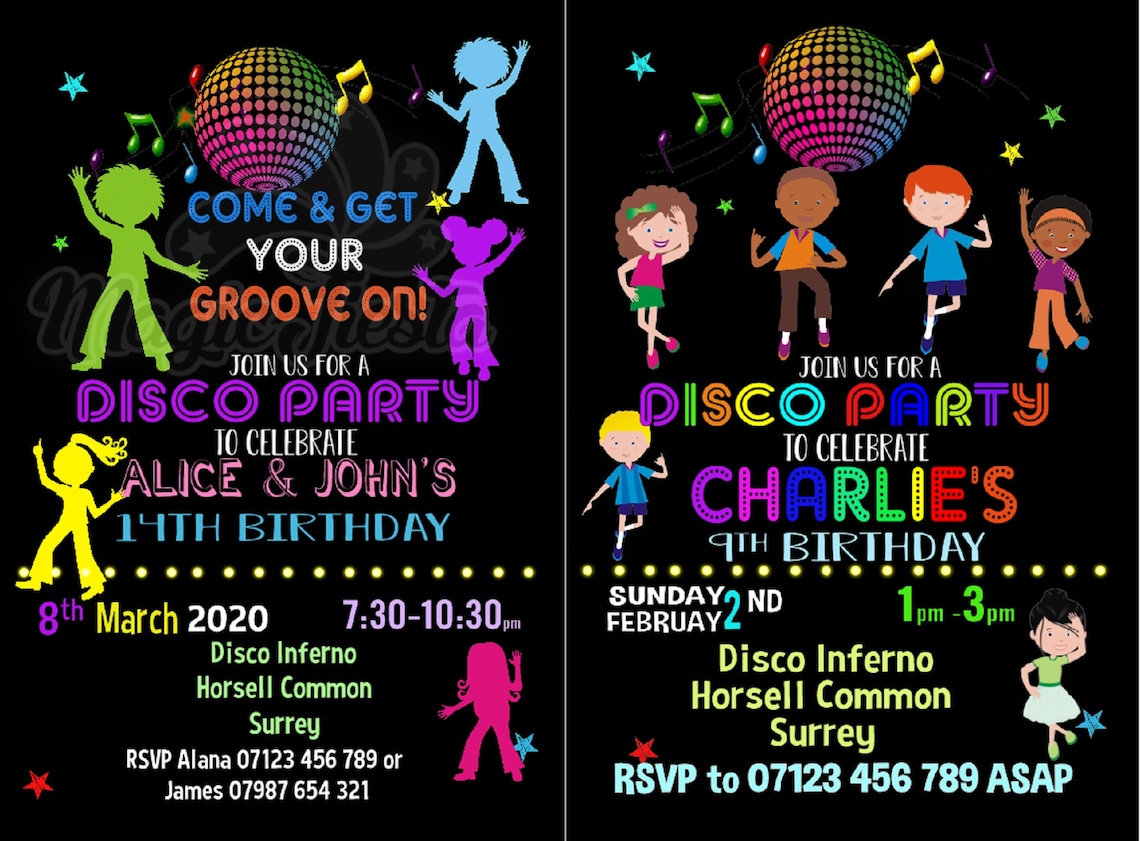 Personalised Kids Disco Party Invites & Invitations With | Etsy