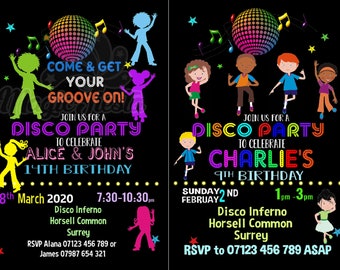 Personalised Kids Disco Party Invites & Invitations with Envelopes