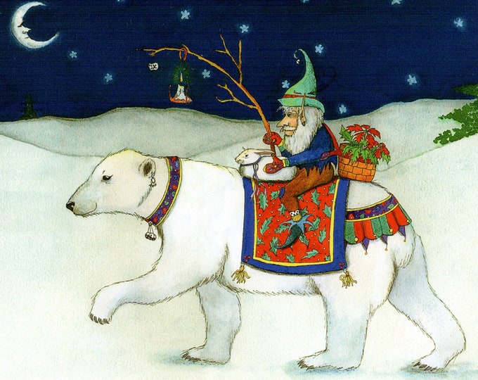 Elf on a Polar Bear (A Winters Journey)  Card