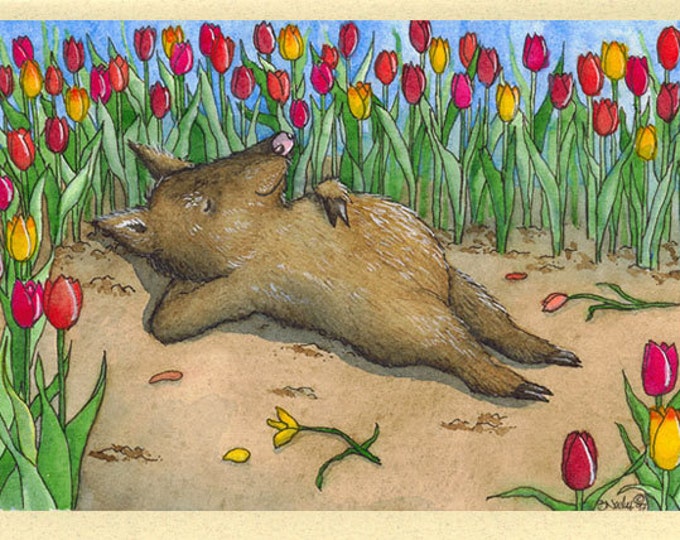 Javelina in Tulips (Sweet Dreams) Greeting Card