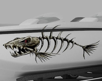 Monster Fish Bones Boat Decals Set of 2