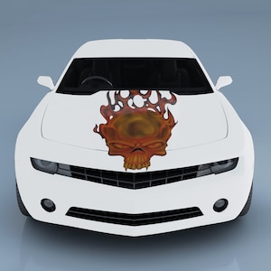 Car Hood Decal, Vinyl Graphics for Car Hood, Flaming Skull
