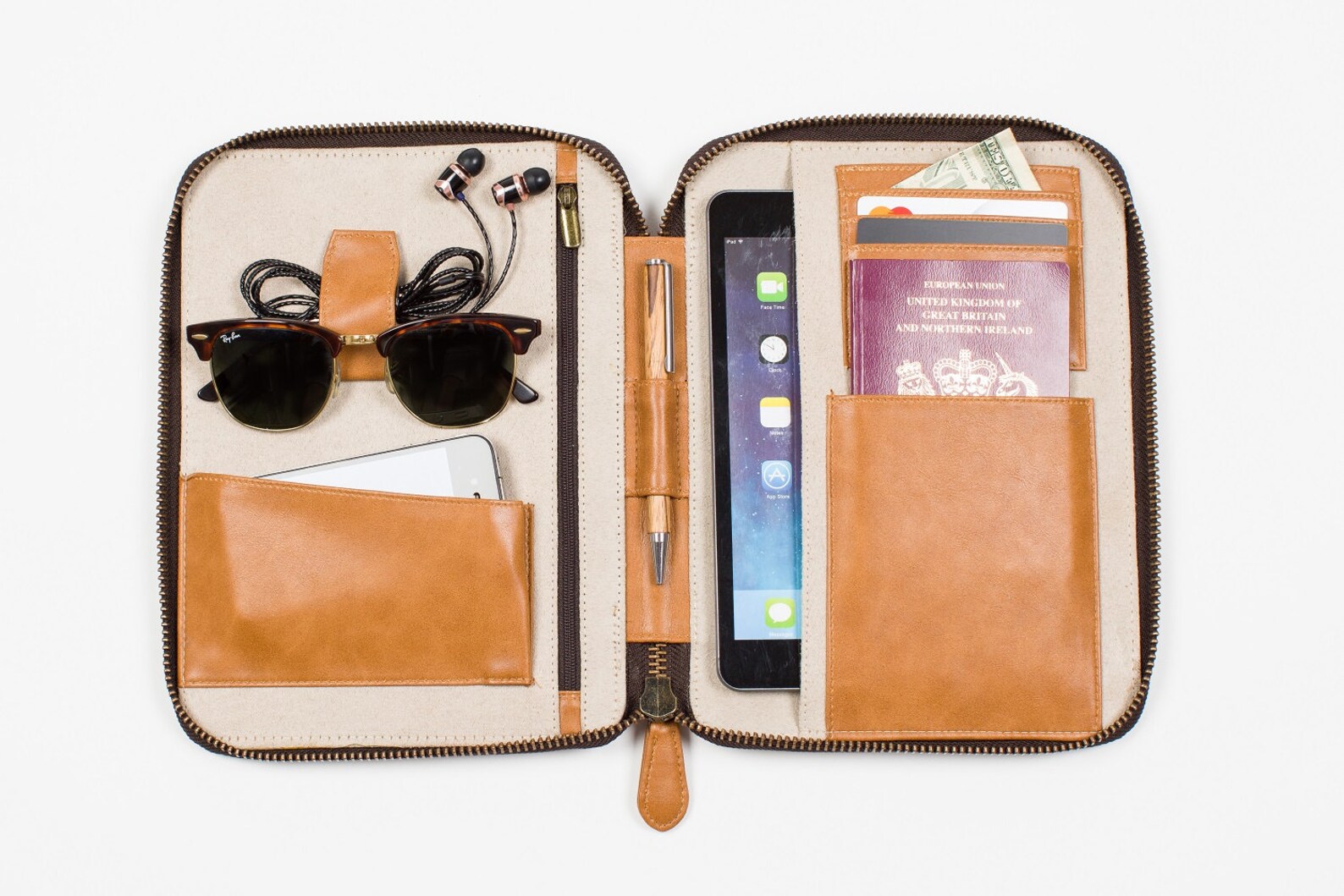 VEGAN LEATHER Travel Wallet Medium Vintage Tan Ipad Mini Etsy UK