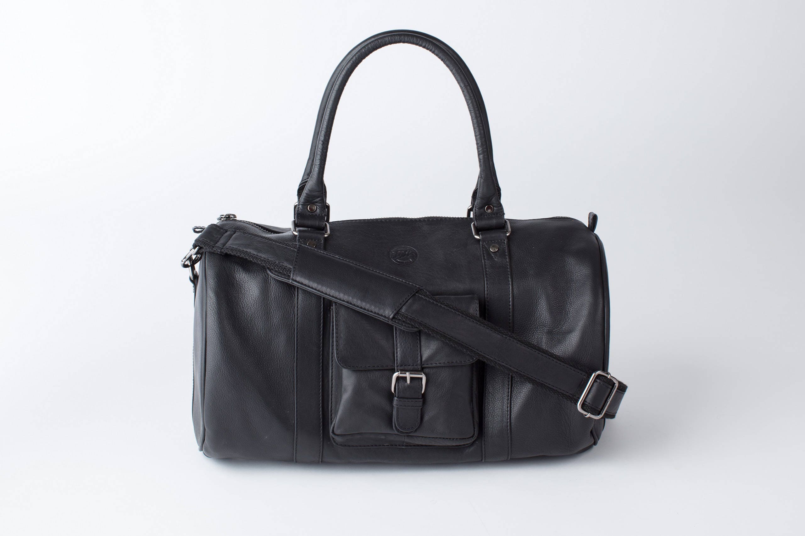 LEATHER DUFFLE BAG Vintage style black leather holdall | Etsy