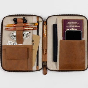 LEATHER TRAVEL WALLET Personalized (medium) (brown tan) iPad Mini Kindle folio passport holder document organiser organizer portfolio cover