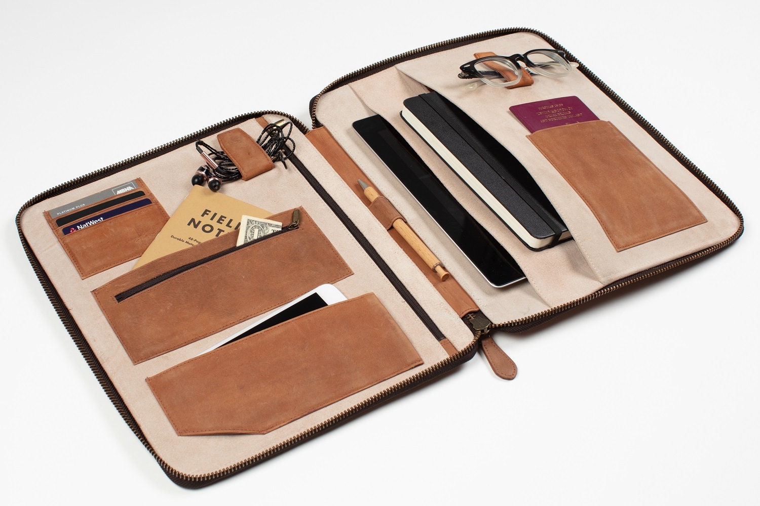 Leather TRAVEL WALLET ORGANIZER xl Personalized A4size Ipad Etsy