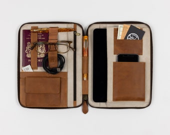LEDER TRAVEL WALLET Personalisierte (groß) iPad Air Folio Reisepass Halter Dokumentenorganizer Organizer Portfolio Abdeckung echt echt