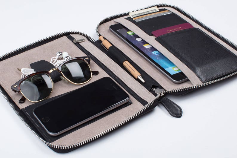 LEATHER TRAVEL WALLET Personalized medium black iPad Mini Etsy