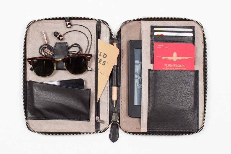 LEATHER TRAVEL WALLET Personalized medium black iPad Mini Etsy