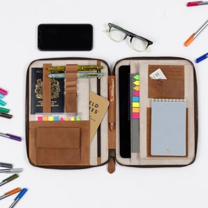 FOLIO DE CUERO (grande) - Libreta Moleskine grande personalizada o iPad Air - funda para portafolio de trabajo, organizador de documentos, carpeta organizadora