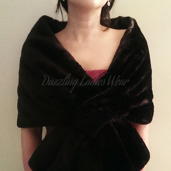 1920's Style Black Soft Faux Fur Stole / Wrap / Shawl / Bolero / Shrug - Satin Lining - Gatsby/Peaky Blinder/Prohibition