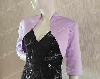 Flieder / Lila Satin Bolero / Shrug / Cropped Jacke Komplett gefüttert - UK 2-24/US 0-20 3/4 Ärmel - Formell/Hochzeit/Braut #1