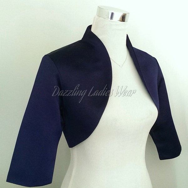 Navy/Dark Blue Satin Bolero Fully Lined - UK 4-26/US 1-22 Shrug/Cropped Jacket/Wrap/Shawl/Stole/Tippet Formal / weddings