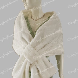 Black & Ivory Soft Faux Fur Stole / Wrap / Shawl / Bolero / Shrug - Satin Lining - Weddings/bridal