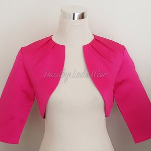 Boléro en satin rose entièrement doublé UK 4-26/US 1-22 Haussement d'épaules/Veste recadrée/Wrap/Châle Col plissé image 1