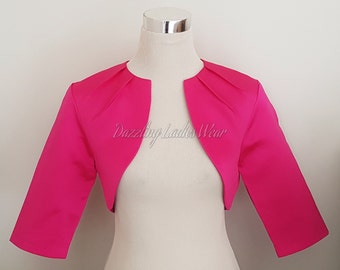Pink Satin Bolero Fully Lined - UK 4-26/US 1-22 Shrug/Cropped Jacket/Wrap/Shawl - Pleated neck