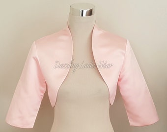 Rosa Satin Bolero / Shrug / Cropped Jacke komplett gefüttert - UK 4-26 / US 1-22 3/4 Ärmel - Formell/Hochzeit/Braut