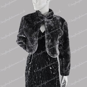 Grey Long Sleeved Faux Fur Bolero / Shrug / Jacket / Shawl / Wrap / Weddings Satin Lining - UK 2-24 Gray Formal