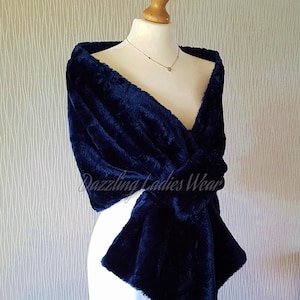 Navy Dark Blue Soft Faux Fur Stole / Wrap / Shawl / Bolero / Shrug - Satin Lining - Weddings/bridal/Formal