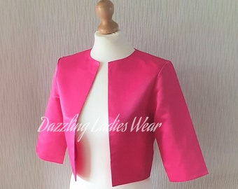 Pink Satin Bolero / Shrug / Cropped Jacket /Wrap/Shawl Lined - UK 4-26 US 1-22 #4