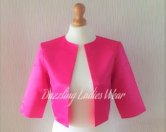 Pink Satin Bolero / Shrug / Cropped Jacket / Wrap/ Shawl Lined - UK 4-26 US 1-22 #4 Wedding/Formal