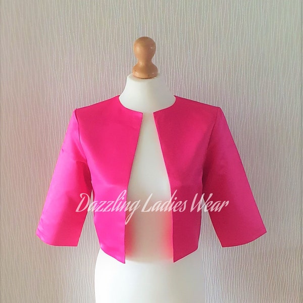 Pink Satin Bolero / Shrug / Cropped Jacket / Wrap/ Shawl Lined - UK 4-26 US 1-22 #4 Wedding/Formal