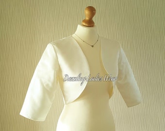 Off white / Light ivory Satin Bolero komplett gefüttert - UK 4-26 / US 1-22 Shrug/Cropped Jacke/Wrap/Schal