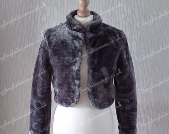 Long Sleeved Faux Fur Bolero Shrug Jacket Shawl Wrap