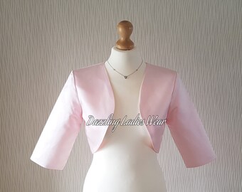 Light Pink Satin Bolero Fully Lined - UK 4-26/US 1-22 Shrug/Cropped Jacket/Wrap/Shawl ///