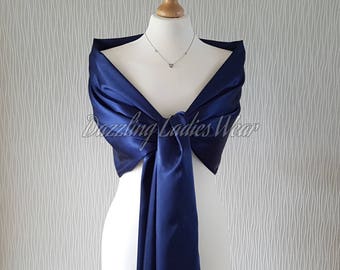 Navy blue satin shawl Large Satin Shawl / Wrap / Stole / Bolero / Shrug  - Wedding/Bridal/Formal