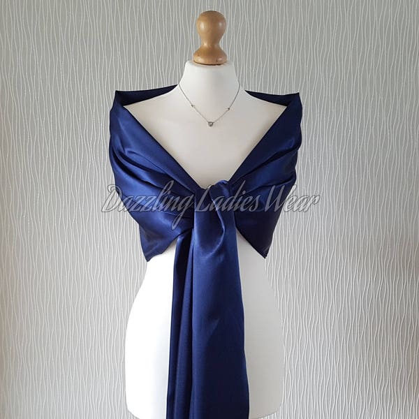 Navy blue satin shawl Large Satin Shawl / Wrap / Stole / Bolero / Shrug  - Wedding/Bridal/Formal