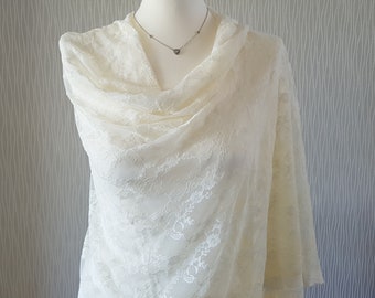 Large Soft Lace Shawl / Wrap / Shrug / Large Scarf / Bolero - Floral Pattern -  Ivory