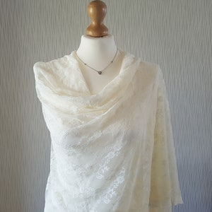 Large Soft Lace Shawl / Wrap / Shrug / Large Scarf / Bolero - Floral Pattern -  Ivory
