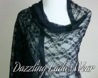 Soft Lace Shawl / Wrap / Shrug / Large Scarf / Bolero - Floral Pattern - Colours available : Ivory & Black