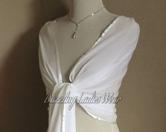 Light Ivory Large Chiffon Shawl Satin Trim/ Wrap / Stole / Bolero / Shrug / Scarf / Pashmina  - Wedding/Bridal Off white